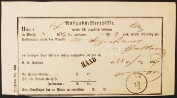 1859-1867 Raab(Győr), 3 db ovál- és körbélyegzős feladóvevény, az egyiken szárazpecséttel