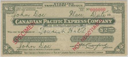 Kanada DN "Canadian Pacific Express Company" 10$ "SPECIMEN" utazási csekk T:I Canada ND "Canadian Pacific Express Company" 10 Dollars "SPECIMEN" travellers cheque C:UNC