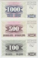 Bosznia-Hercegovina 1992. 100D + 500D + 1000D T:I Bosnia-Herzegovina 1992. 100 Dinara + 500 Dinara + 1000 Dinara C:UNC  Krause 13,14,15