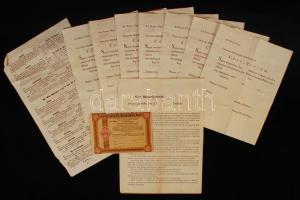 1860 10 nyomtatvány, könyvkiadással kapcsolatos nyomtatvány, leírás könyvekről, kitöltetlen latin certificatumok, utalvány (Gutschein)