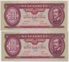 1949. 100Ft (2x) sorszámkövető, nyomdai papírráncokkal T:I