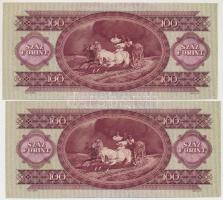 1949. 100Ft (2x) sorszámkövető, nyomdai papírráncokkal T:I