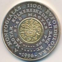 Lebó Ferenc (1960-) 1996. "MKB/Honfoglalás 1100. évfordulójára-első magyar pénzérme" Ag emlékérem (31g/0.925/42,5mm) T:PP Dísztokban, leírással