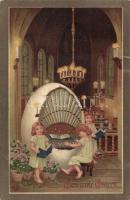 Easter, angels, Egg organ litho (b)