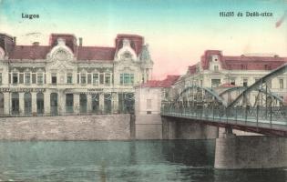 Lugos, Hídfő, Deák utca, bank, Haberehrn vasudvar / bridge, street, bank, iron shop