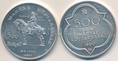 1990. 500Ft Ag + 500Ft Ag "Mátyás király" pár T:BU Dísztokban, tanúsítvánnyal
