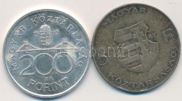 1947. 5Ft Ag "Kossuth" + 1992. 200Ft Ag "MNB" T:2-,1-