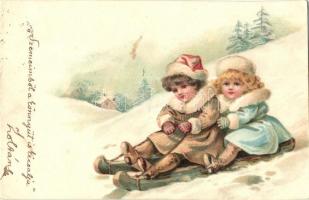 1899 Sleighing children, litho