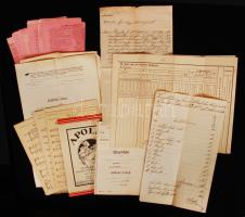 cca 1860-1932 Vegyes nyomtatvány tétel: bejelentő ívek, Magyar Kisbirtokosok Országos Földhitelegyesülete alapító okiratának nyomtatványa, kották, adókönyvecske, stb.