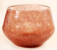 Lila kraklé üveg asztali kínáló tál, m: 13 cm, d: 15 cm