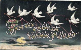 Love greeting card, kisses, doves (EB)