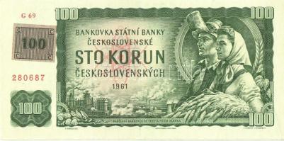 Csehszlovákia 1961. 100K cseh felülbélyegzéssel T:I- Czechoslovakia 1961. 100 Korun with Czech stamp C:AU Krause 91