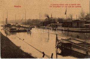 Gombos, Gőzkomp kikötő; Tippl Józsefné kiadása / steam ferry station, locomotive (EK)