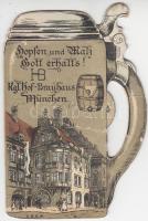München, Hofbräuhaus, advertisement, beer mug shaped mechanical card (pinhole)