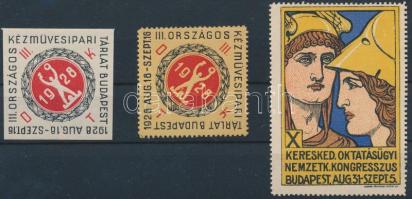 1928 Országos Kézművesipari Kongresszus 2 db levélzáró + Kereskedelmi Oktatásügyi Kongresszus1 db levélzáró