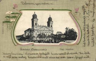 Debrecen, Nagytemplom; Komáromi J. kiadása, Art Nouveau litho (fa)