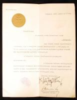 1935 Az Önkéntes Mentő Egylet elnöke (vitéz József Ferenc) által aláírt levél Scholtz Kornél állatmtitkár részére, melyben értesíti, hogy dísztaggá választották meg