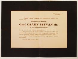 1941 gr. Csáky István külügyminiszter halotti értesítője.
