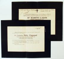 1939 Bátky Zsigmond Nemzeti Múzeum igazgató és Baróti Lajos irodalomtörténész halotti értesítője.