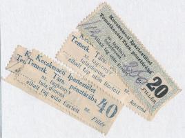 cca 1920 Kecskeméti Ipartestület Temetk. Társ. által kibocsátott 4 db segélybélyeg