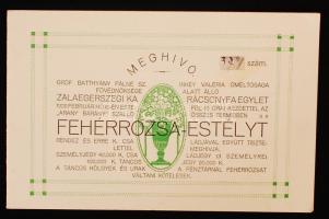 1926 Meghívó a gróf Batthyány Pálné védnöksége alatt álló Zalaegerszegi Karácsonyfa Egylet Fehérrózsa-estélyére