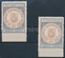 Zalaegerszeg 50 Aranyfillér + 1 Aranykorona 2 db ívszéli okmánybélyeg