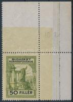 Budapest Székesfőváros 50f ívsarki okmánybélyeg