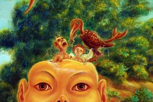 Olvashatataln jelzéssel: Az erények fészke. Olaj, farost, keretben, 62×64 cm