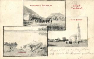 Tiszakeszi, komp, községháza, Édes-féle lak, Református templom (EK)