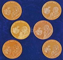 Bognár György (1944-) / Lebó Ferenc (1960-) 1991. "II. János Pál pápa látogatása" 6xklf aranyozott bronz emlékéremből álló szett sérült tokban (42,5mm) T:1-,2 (PP)