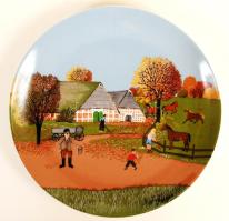 Royal Tettau "Die vier Jahreszeiten Herbst" Ősz porcelán fali tányér, jelzett, d: 20 cm