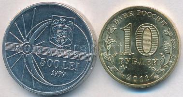 Vegyes: Oroszország 2011. 10R "50 éve történt: Első ember az űrben - Jurij Gagarin" + Románia 1999. "Napfogyatkozás" T:1- Mixed: Russia 2011. 10 Rubels "50th anniversary First men in space - Yuri Gagarin" + Romania 1999. "Solar eclipse" C:AU