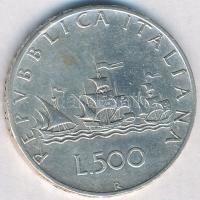 Olaszország 1964R 500L Ag "Kolombusz hajói" T:2- Italy 1964R 500 Lire Ag "Colombus Ship" C:VF Krause KM#98
