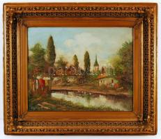 Gábor jelzéssel: Falu széle. Olaj, karton, antik keretben, 55×65 cm