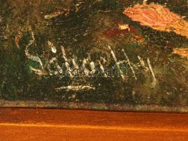 Gábor jelzéssel: Falu széle. Olaj, karton, antik keretben, 55×65 cm