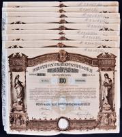 Budapest 1906. "Pesti Hazai Első Takarékpénztár-Egyesület" nyeremény-kötvénye 100K-ról, szárazpecséttel, mind sorszámkövető! (10x) T:II-