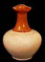Zsolnay 1882-1885-ben készült mázas kerámia váza, jelzett (mélynyomásos), apró lepattanással, m: 13 cm
