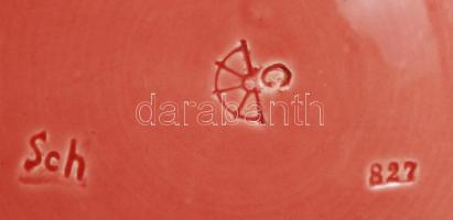 Körmöcbányai szecessziós hiányos süteményes tányérkészlet, 4 db kistányér, 1 nagy, apró lepattanássa...