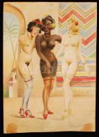 Jelzés nélkül: 50 db erotikus rajz, vegyes technika, papír, 39×28 cm