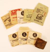 cca 1920 Régi szemüveg lencsék, 4 db, eredeti papírban, tokban, 5 db papír lencsékhez