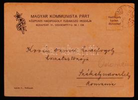 1946 Bp., A Magyar Kommunista Párt értesítő levelezőlapja a székelyudvarhelyi Kovács Dániel hadifogoly hollétéről. / The notifying letter of the Hungarian Communist Party in postcard format about the whereabouts of POW Dániel Kovács from Odorheiu Secuiesc/Oderhellen.