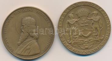 Madarassy Walter (1909-1994) 1938. "Szent István / Szent Jobb" Br emlékérem (40,5mm) + Szántó Gergely (1886-1962) 1927. "Királyi Magyar Egyetemi Nyomda" Br emlékérem (40mm) T:2 T:1-,2