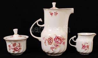 Hollóházi virágmintás porcelán mokkás készlet, jelzett