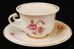 Hollóházi virágmintás porcelán mokkás készlet, jelzett