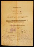 1946 Igazolás leventehadifogoly-táborban töltött szolgálatról. Egyéb, későbbi ceruzás felírásokkal. / Certification about service in the POW camp of Levente Association. With other later pencil writings.