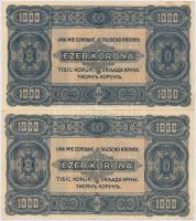 1923. 1000K T.W. nyomdahely jelöléssel és "8 FILLÉR - NYOLC FILLÉR" felülnyomással (2x) T:...