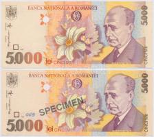 Románia 1998. 5000L (2x) az egyik "SPECIMEN" felülbélyegzéssel és "059" kézírással T:I,I-  Romania 1998. 5000 Lei (2x) one of them with "SPECIMEN" overprint and "059" handwriting C:UNC,AU