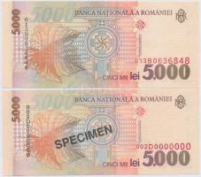 Románia 1998. 5000L (2x) az egyik "SPECIMEN" felülbélyegzéssel és "059" kézíráss...