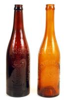 "Fővárosi Sörfőző Kőbányán" és ""Schätz József Budapest" feliratú régi 2 db régi sörösüveg, hibátlan, m: 28 cm