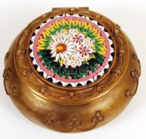 Zománc berakásos ékszerese doboz, réz, hibátlan, d:5 cm